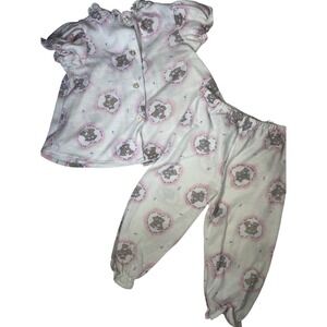 Vintage Kid Duds 18 Months Teddy Bear Heart Pajamas Set White Pink Lace Collar
